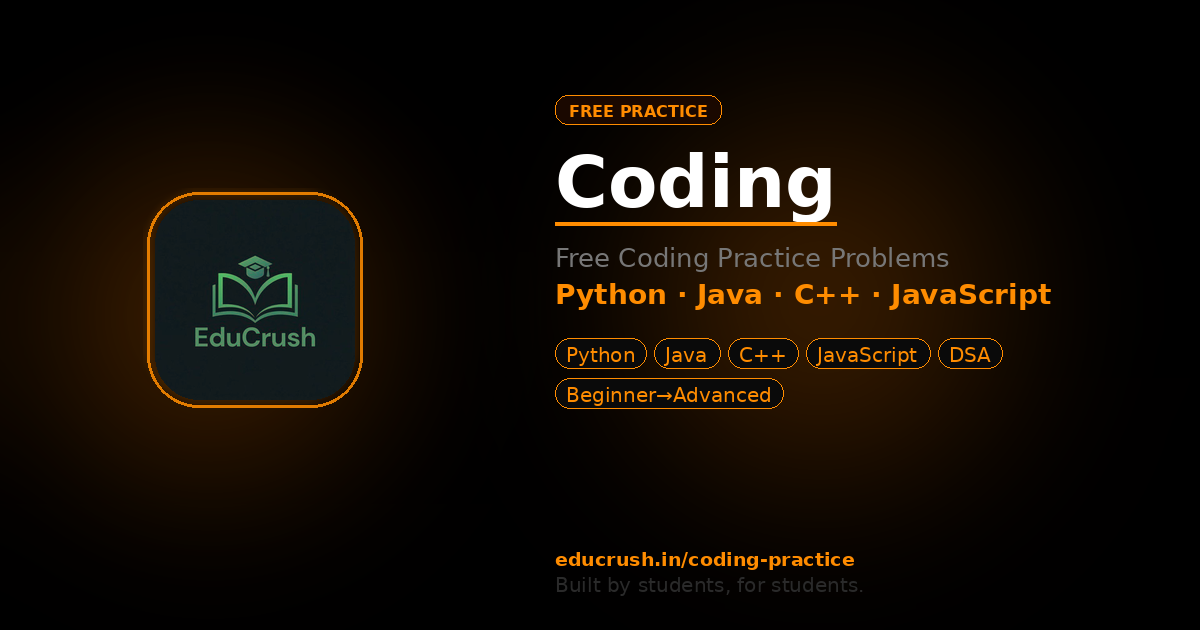 Free Coding Practice — Python, Java, C++, JavaScript Problems | EduCrush